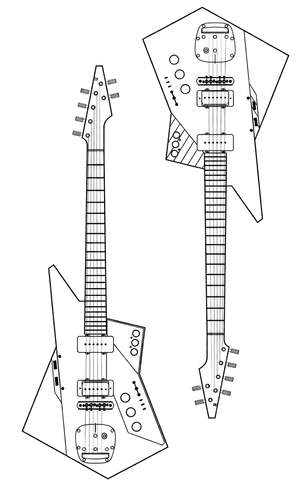 QAF.1 雙向電吉他的黑白線稿
